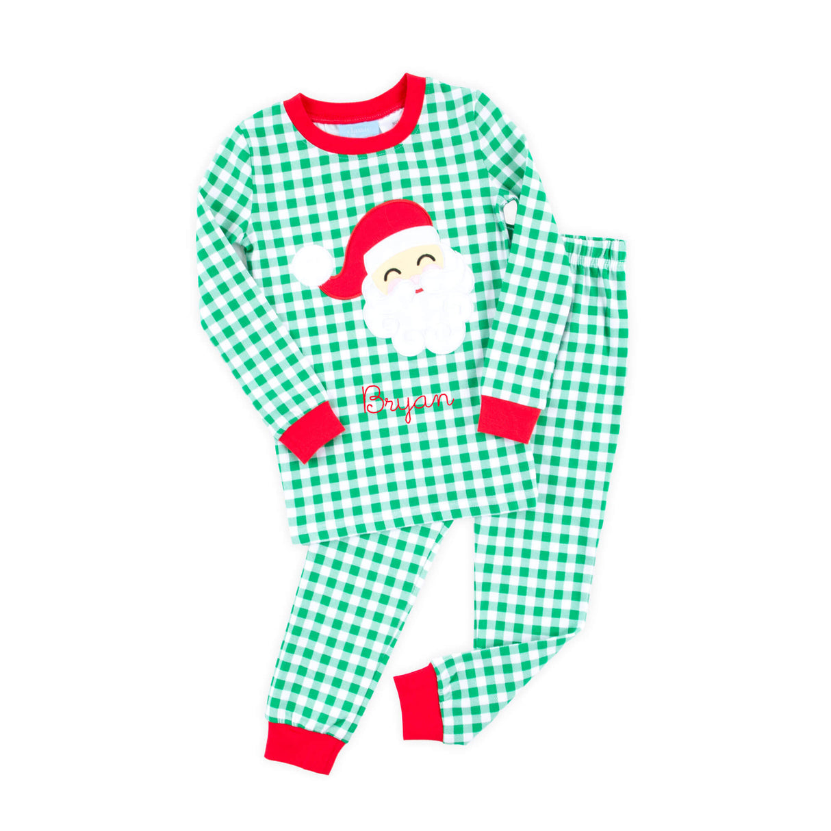 Happy Santa Green Gingham Pajamas