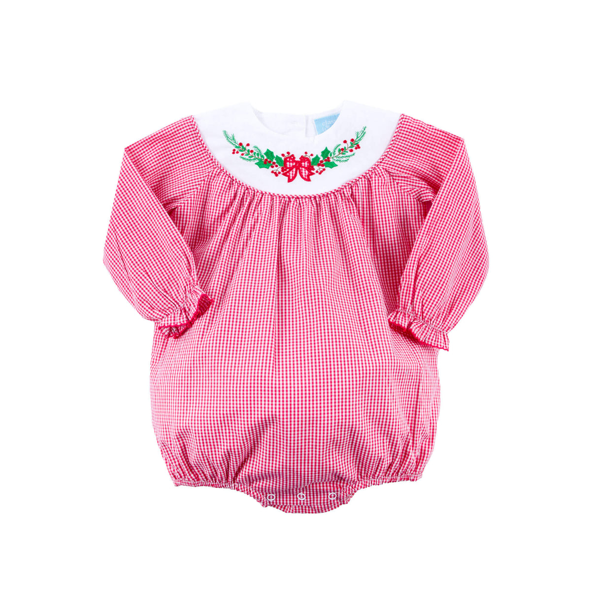 Holly Embroidered Red Gingham Yoke Bubble