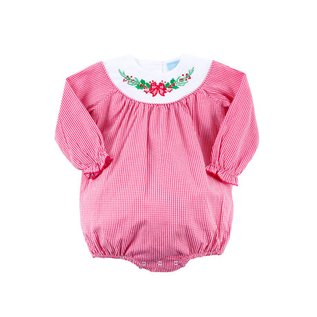 Holly Embroidered Red Gingham Yoke Bubble