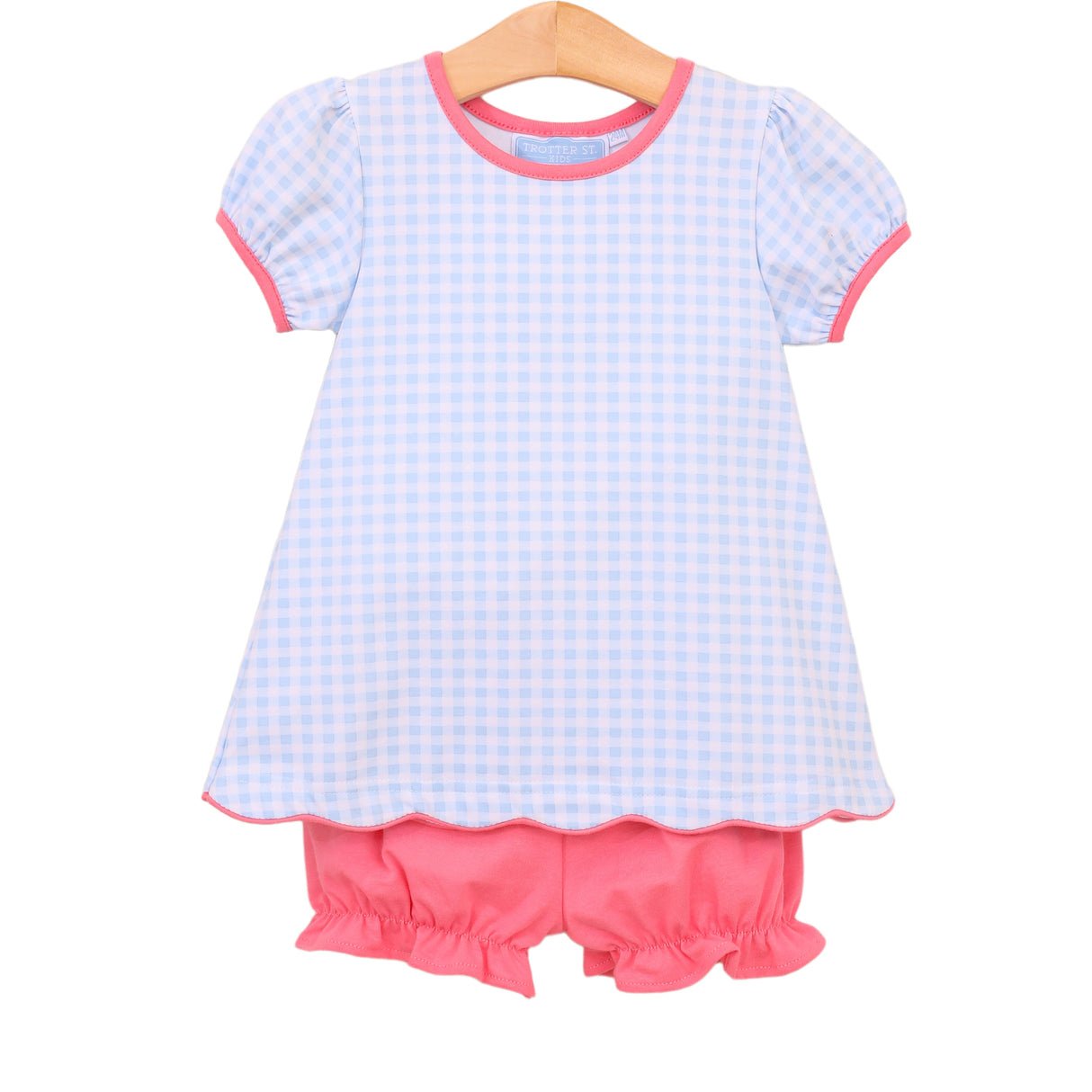 Cecilia Light Blue Knit Gingham Bloomer Set