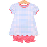 Cecilia Light Blue Knit Gingham Bloomer Set