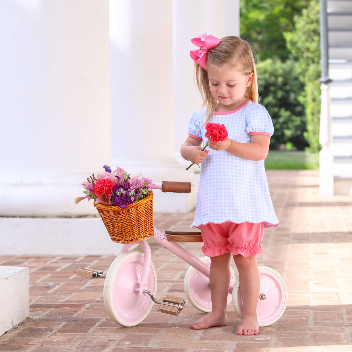 Cecilia Light Blue Knit Gingham Bloomer Set