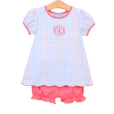 Cecilia Light Blue Knit Gingham Bloomer Set