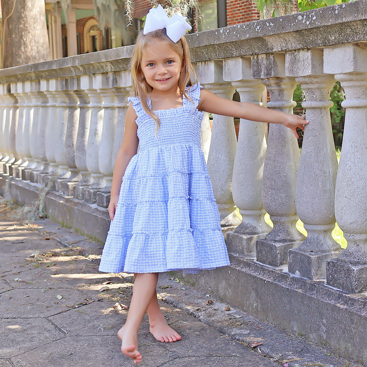 Light Blue Gingham Smocked Willow Dress