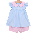 Genevieve Blue and Pink Knit Short Set