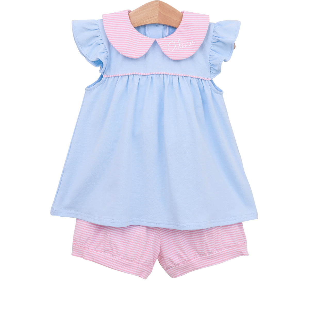 Genevieve Blue and Pink Knit Short Set