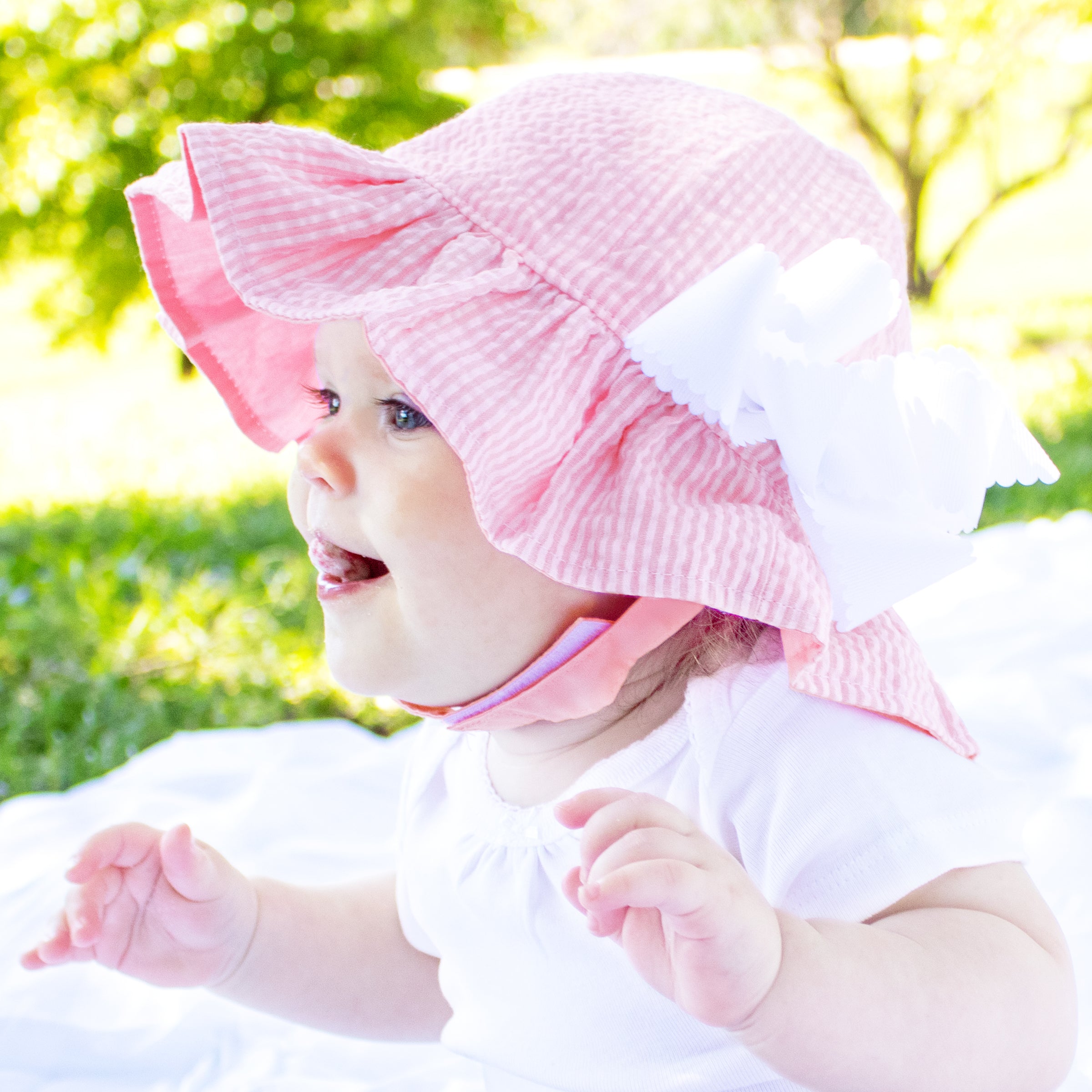 Reversible Ruffle Brim Seersucker Sun Hat