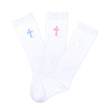 Cross Embroidered Knee High Socks