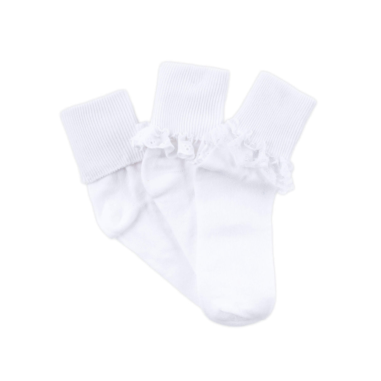 White Eyelet, Turn Cuff and Lace Socks (3 pack)
