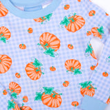 Pumpkin Print Light Blue Gingham Pajamas