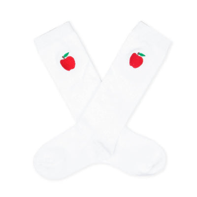 Apple Embroidered Knee High Socks