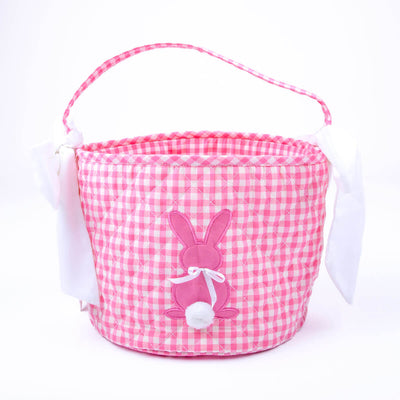 Easter Basket Bunny Applique Pink Gingham