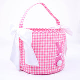 Easter Basket Bunny Applique Pink Gingham