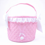 Easter Basket Scalloped Bunny Applique Pink Gingham