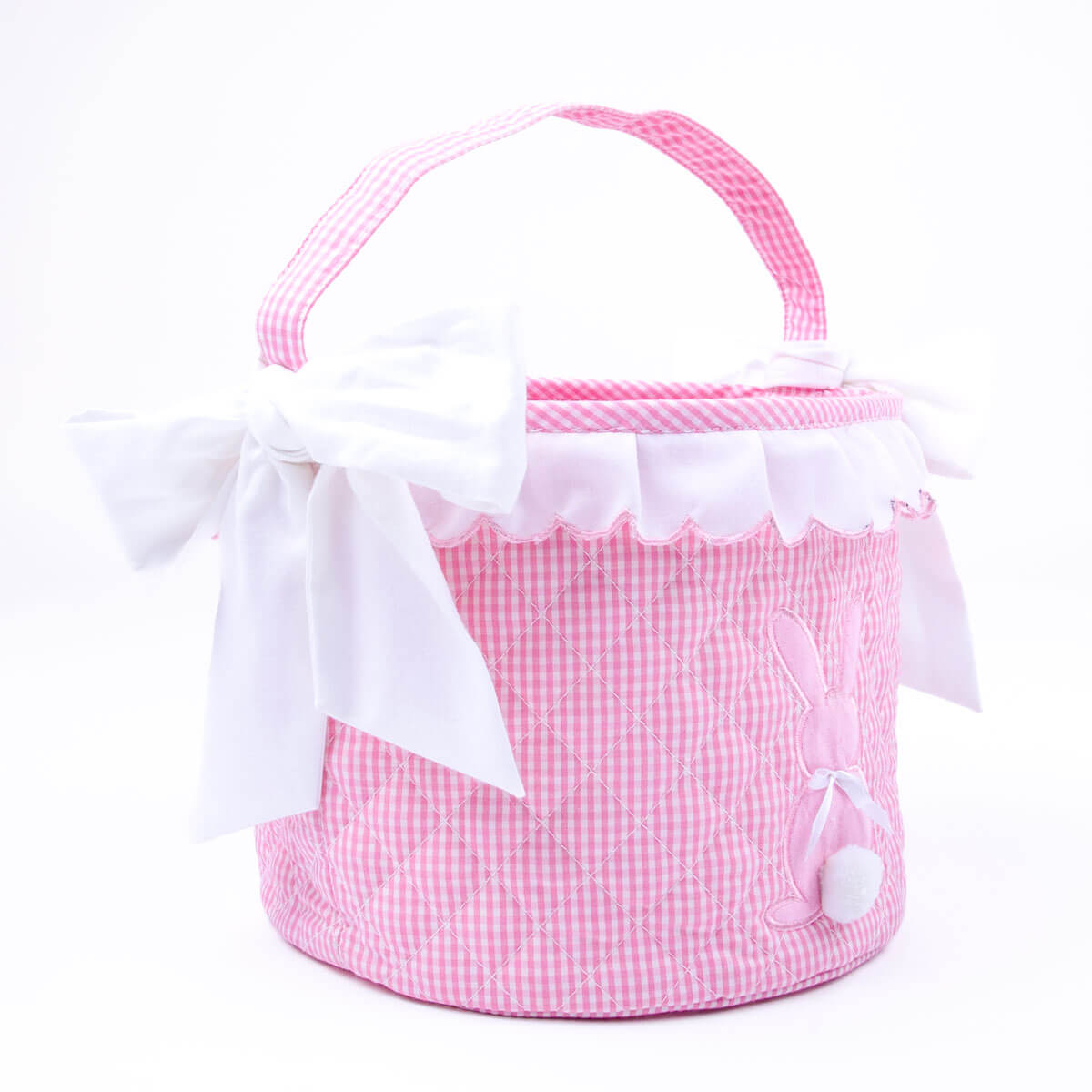 Easter Basket Scalloped Bunny Applique Pink Gingham