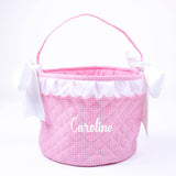 Easter Basket Scalloped Bunny Applique Pink Gingham