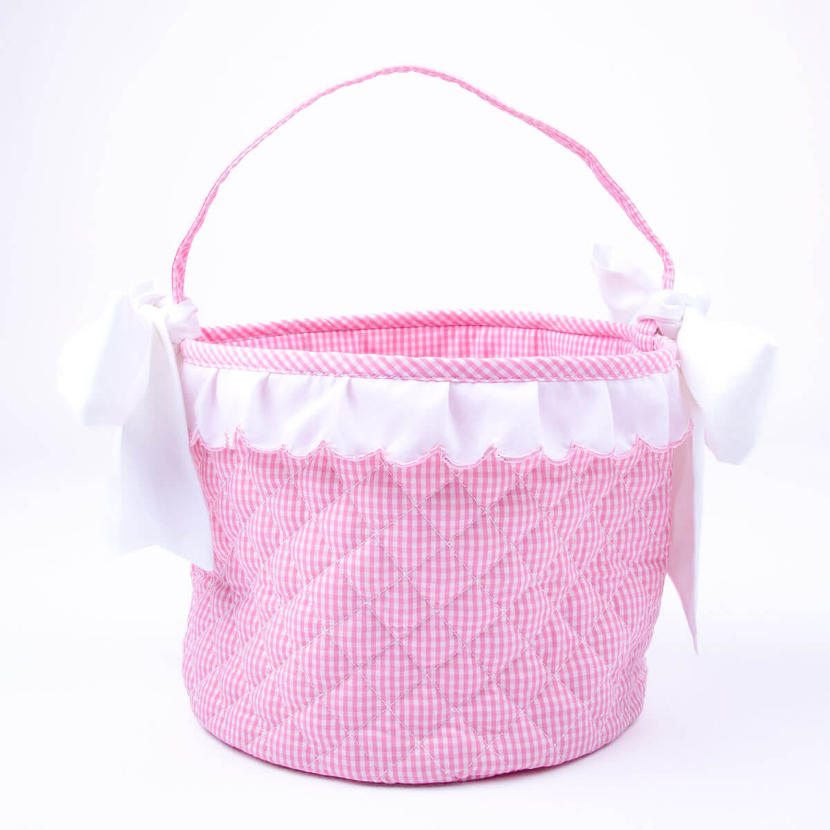 Easter Basket Scalloped Bunny Applique Pink Gingham