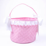 Easter Basket Scalloped Bunny Applique Pink Gingham