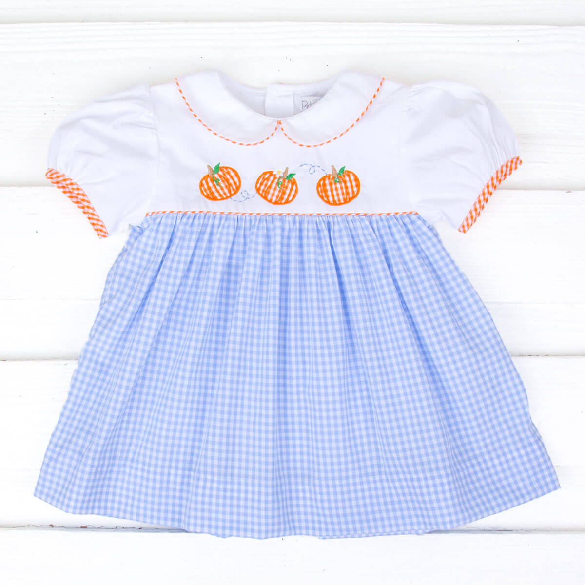 Pumpkin Vine Blue Gingham Collared Dress