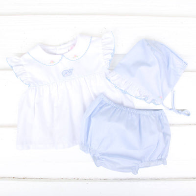 Blue Batiste Whale Baby Girl Diaper Set