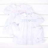 Smocked Rosebud Bishop White Dress