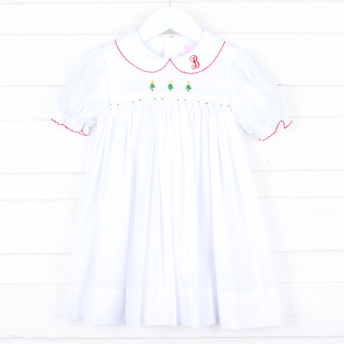 Christmas Tree Embroidery White Dress