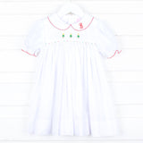 Christmas Tree Embroidery White Dress