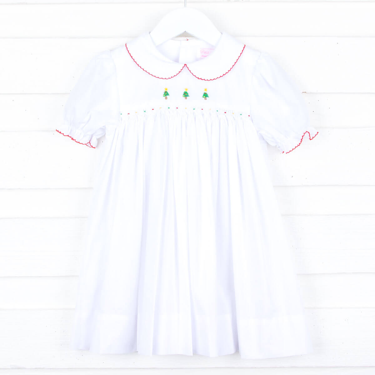 Christmas Tree Embroidery White Dress