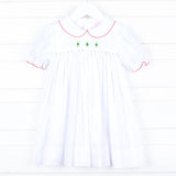 Christmas Tree Embroidery White Dress