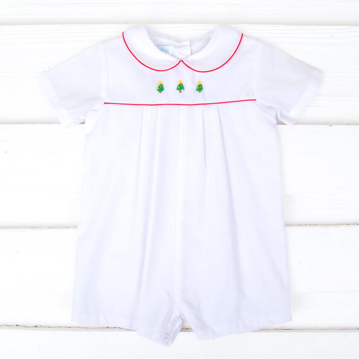 Christmas Tree Embroidery White Shortall