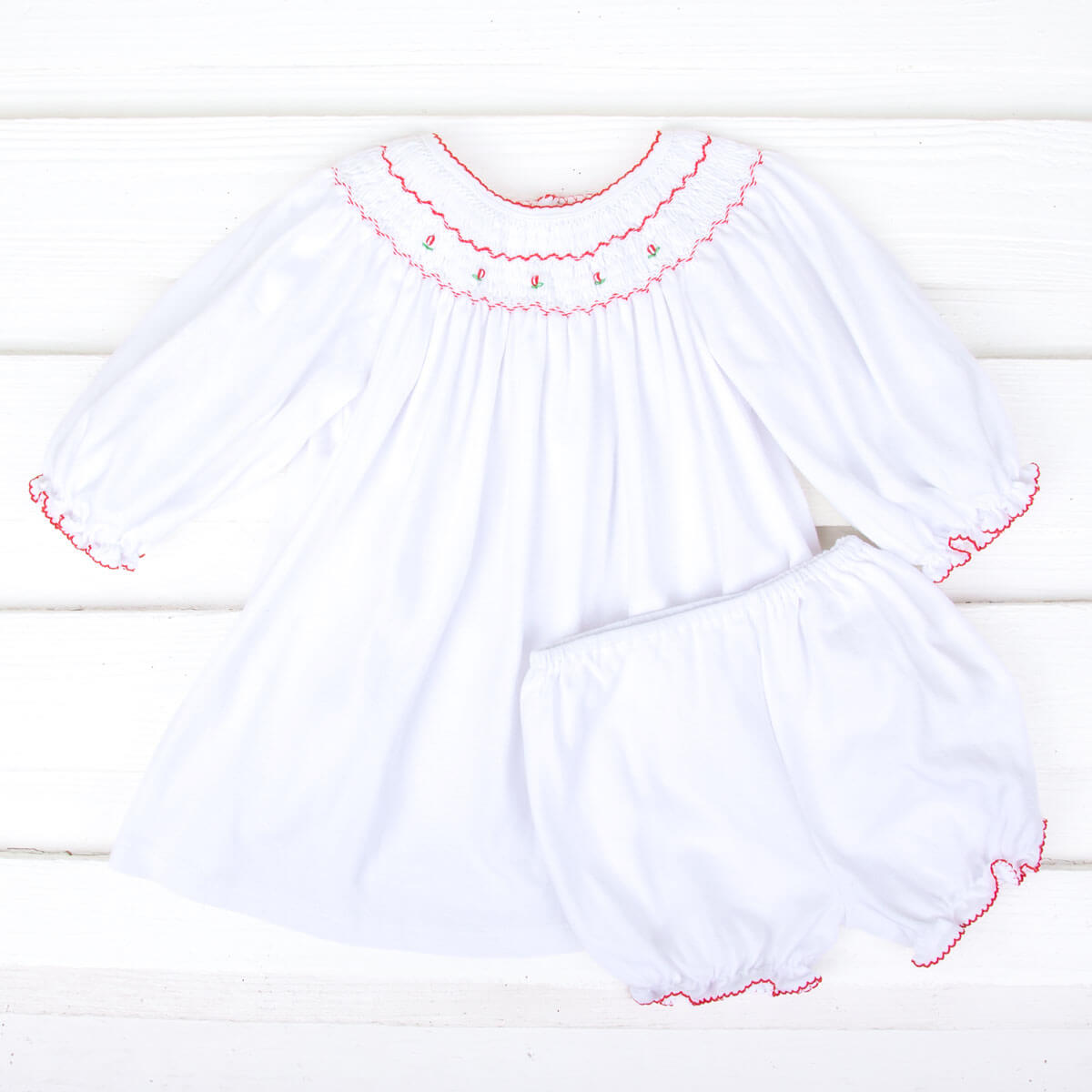 Christmas Rose Smocked White Dress Classic Whimsy Christmas Rose Smocked White Dress Classic Whimsy