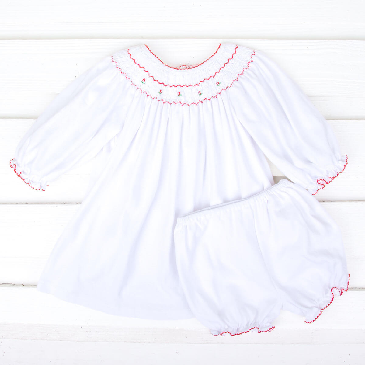 Christmas Rose Smocked White Dress