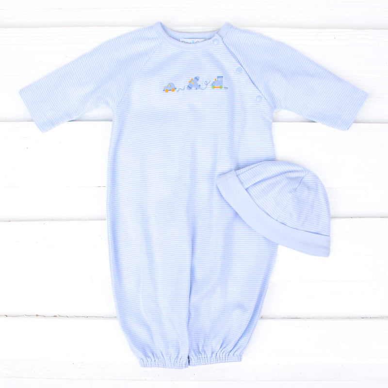 Petit Ami Blue Neutral Smocked Bag and Bonnet main image 1