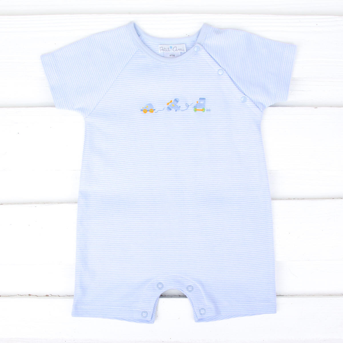 Embroidered Transportation Blue Shortall