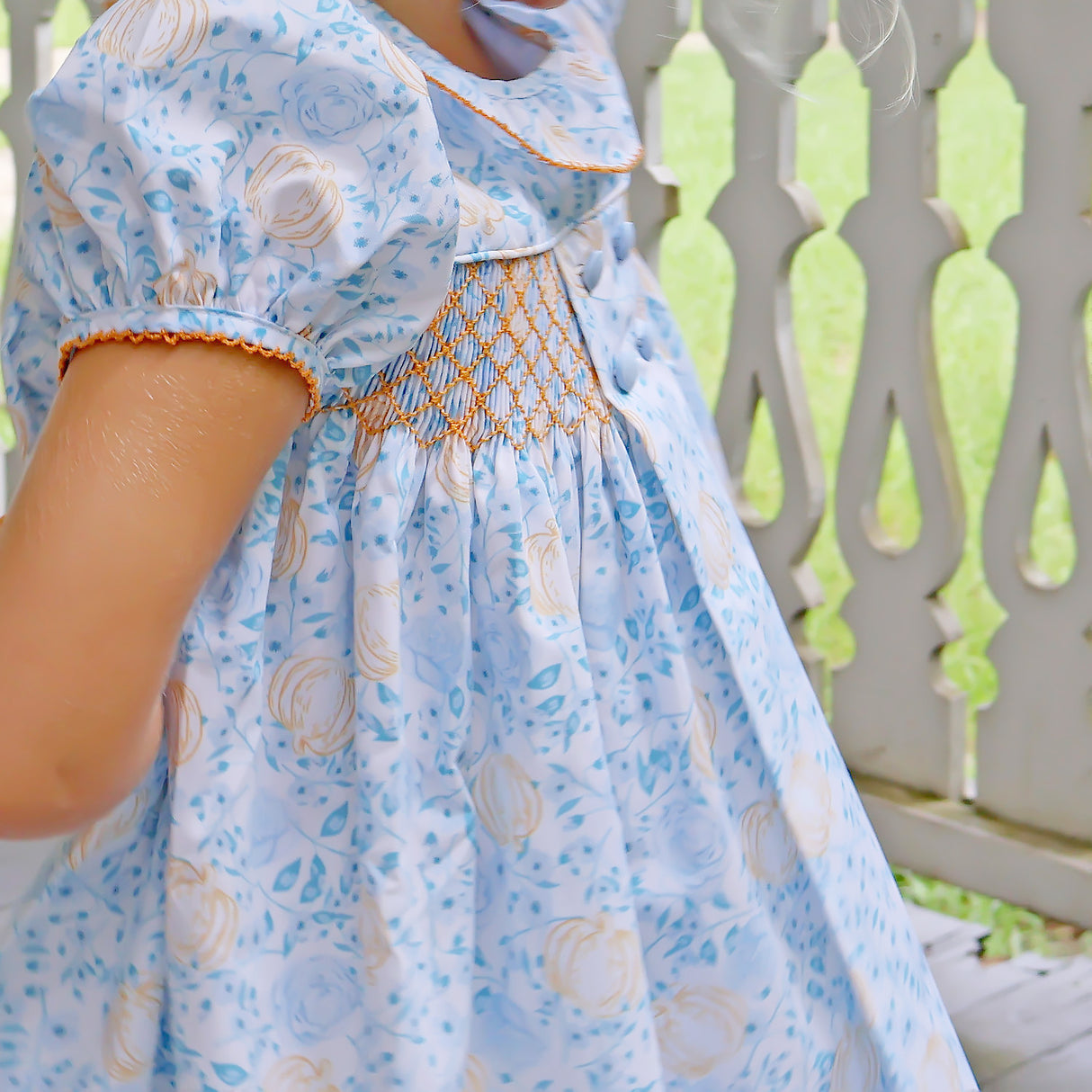 Blue Floral Pumpkin Smocked Beth Dress