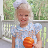 Blue Floral Pumpkin Smocked Beth Dress