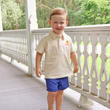 Pumpkin Embroidered Tan Stripe Polo