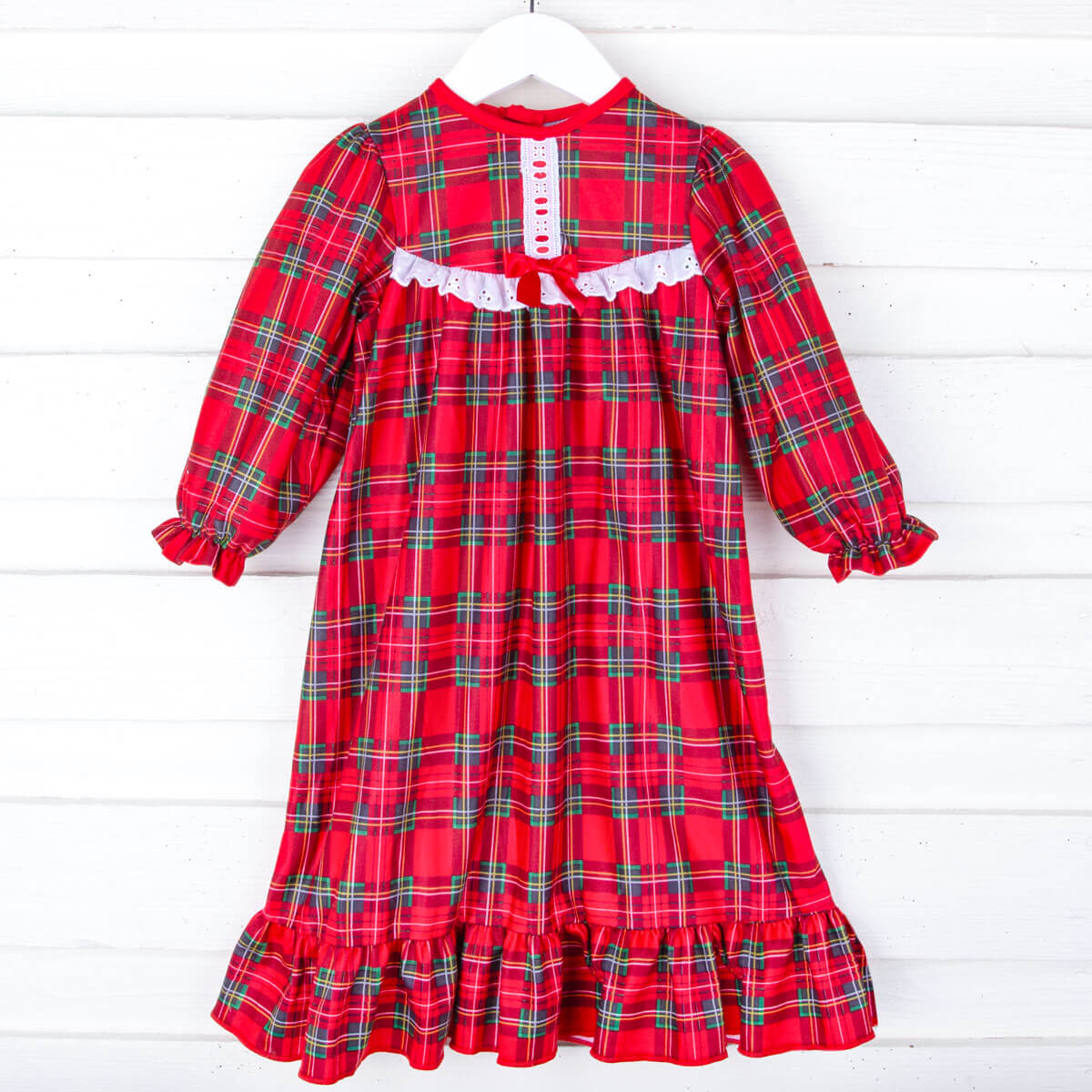 Red Plaid Eyelet Lace Nightgown