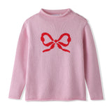 Ribbon Turtleneck Pink Knit Sweater