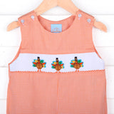 Smocked Turkey Longall Orange Gingham