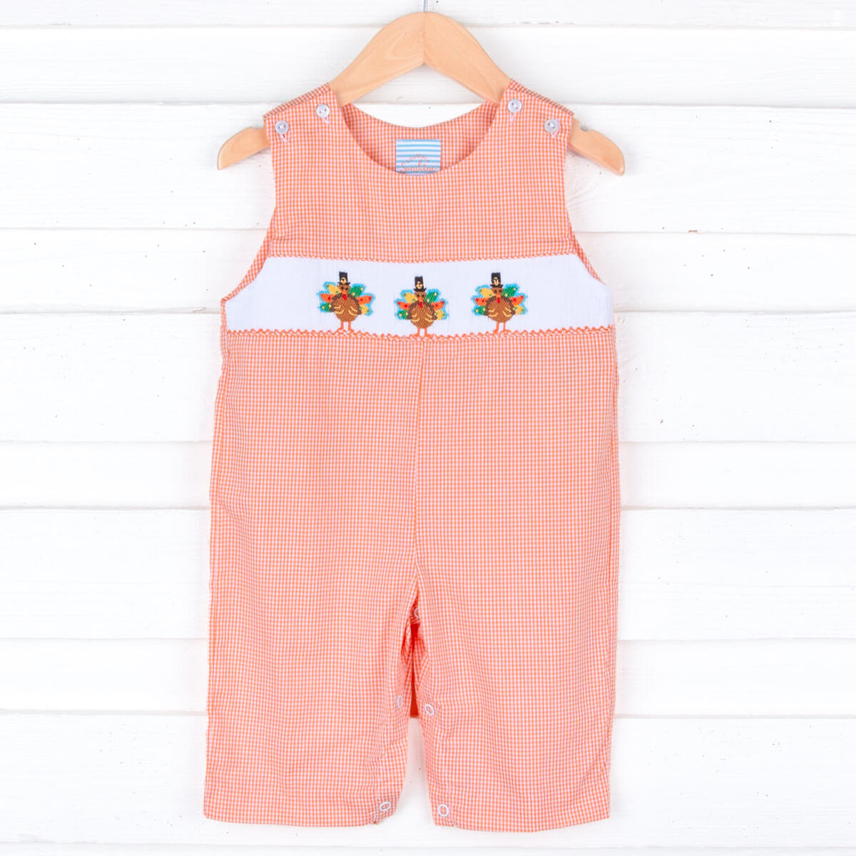 Smocked Turkey Longall Orange Gingham