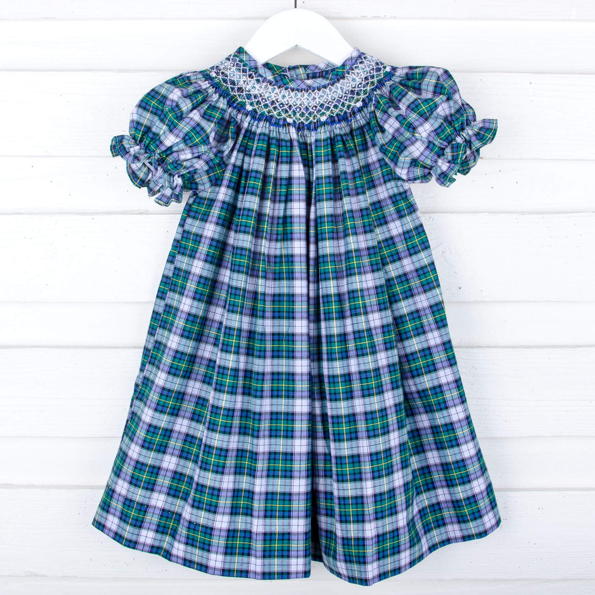 Brighton Plaid Bishop Geometric Smocked Bishop Dress