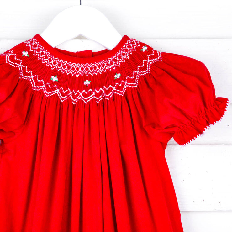 Geometric Rosette Smocked Red Dress