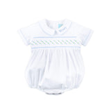 White Geo Smocked Collared Bubble
