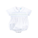 White Geo Smocked Collared Bubble