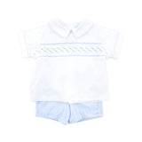 White Geo Smocked Collared Short Set