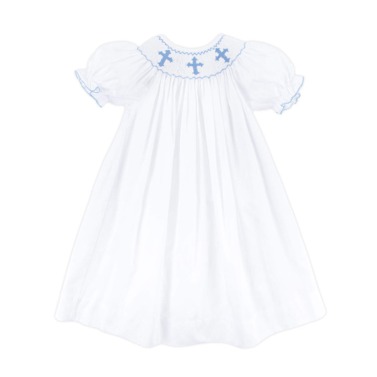 Blue Cross Smocked White Pique Dress