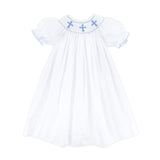 Blue Cross Smocked White Pique Dress