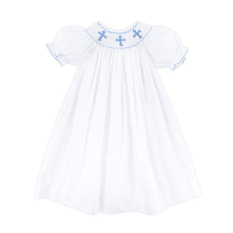 Blue Cross Smocked White Pique Dress