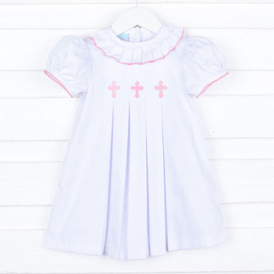 Pink Cross Pleated White Dress
